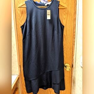 NWT! LOFT Size 6 Petite Dark Navy Blue Shift Midi Sleeveless Dress Ruffle Hem